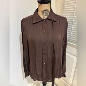 Chic Brown Button Down silk Shirt for Women size M